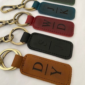 Personalized Leather Keychain Customized Leather Keychain Genuine Leather Key Chain Engraved Keychain Key Tag Gift for her Gift for him image 5