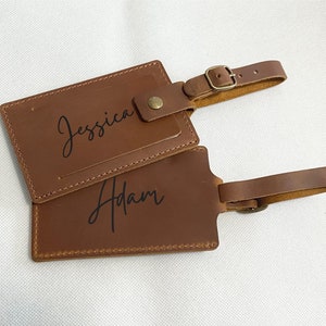 Étiquette à bagage personnalisée en cuir véritable Étiquettes à bagage gravées Étiquettes à bagage personnalisées en cuir Cadeaux personnalisés pour elle lui Cadeaux de mariage