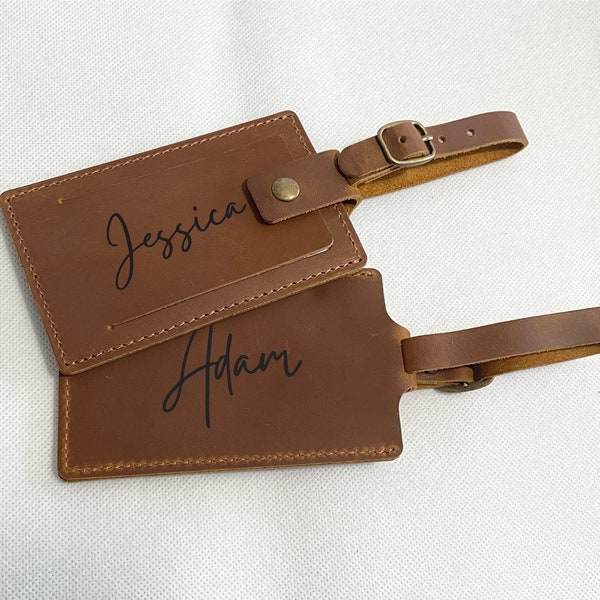 Personalized Genuine Leather Luggage Tag Engraved Luggage Tags Personalized Leather Baggage Tags Custom Gifts for her him Wedding Favors