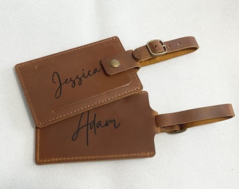 Personalized Genuine Leather Luggage Tag Engraved Luggage Tags Personalized Leather Baggage Tags Custom Gifts for her him Wedding Favors