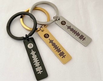 Personalized Scannable Music Code Keychain Music Song Code Engraved Keychain Engraved Key Chain Personalized Customized Gift for Her Him