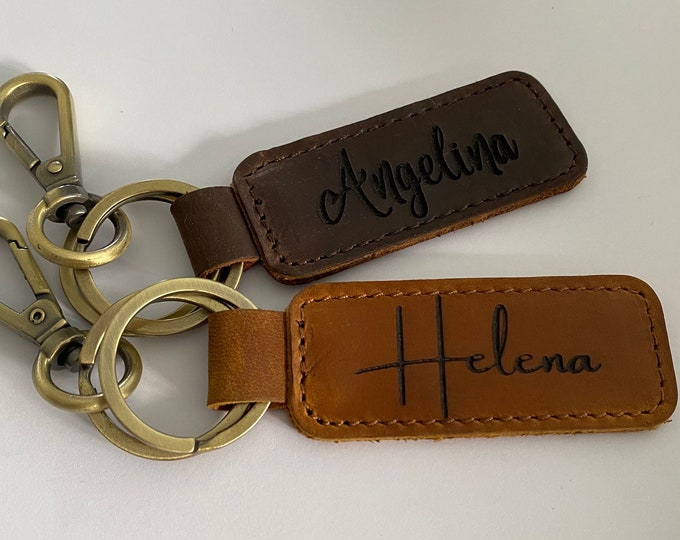 Personalized Leather NAME Keychain Customized Leather Keychain Genuine Leather Key Chain Engraved Keychain Key Tag Gift for her Gift for him