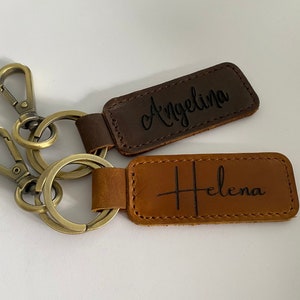 Personalized Leather NAME Keychain Customized Leather Keychain Genuine Leather Key Chain Engraved Keychain Key Tag Gift for her Gift for him