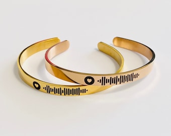 Personalized Music Code Song Cuff Bracelet Engraved Bracelet for Women Men Stainless Steel Custom Engraved Bracelet Handmade Custom Gifts