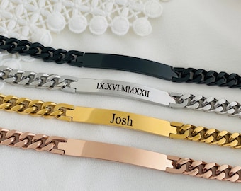 Personalized Men's Bracelet Engraved Bracelet for Men Curb Chain Bracelet Stainless Steel Custom Gift Engraved Bracelet for him