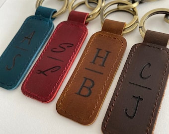 Personalized Leather Keychain Customized Leather Keychain Genuine Leather Key Chain Engraved Keychain Key Tag Gift for her Gift for him