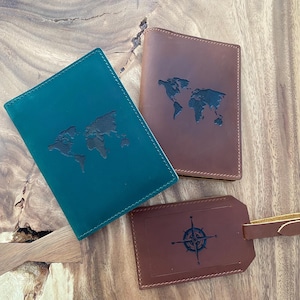 Portapasaportes de cuero genuino personalizado, cartera para pasaporte grabada, funda de cuero para pasaporte, cartera de viaje, regalo personalizado imagen 1