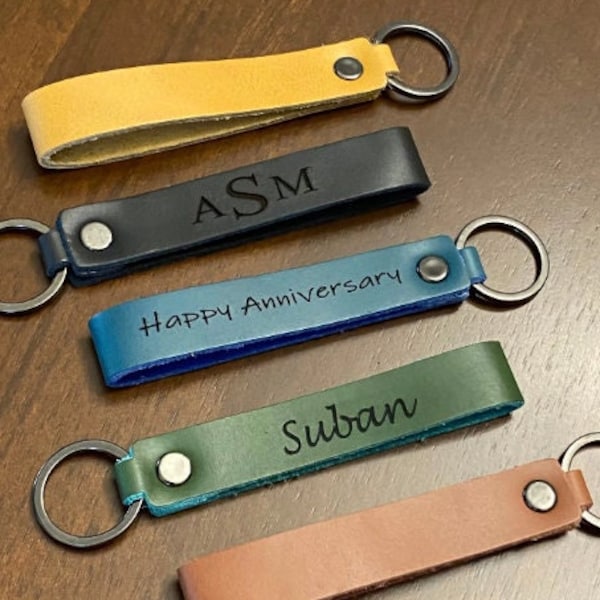 Personalized Leather Keychain Customized Leather Keychain Genuine Leather Key Chain Engraved Keychain Key Tag Gift for her Gift for him