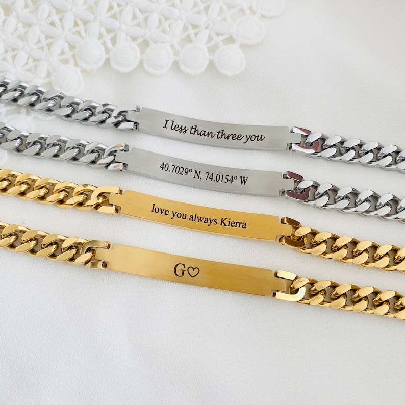 Personalized Men's Bracelet Engraved Bracelet for Men Curb Chain Bracelet Stainless Steel Custom Gift Engraved Bracelet for him bild 4