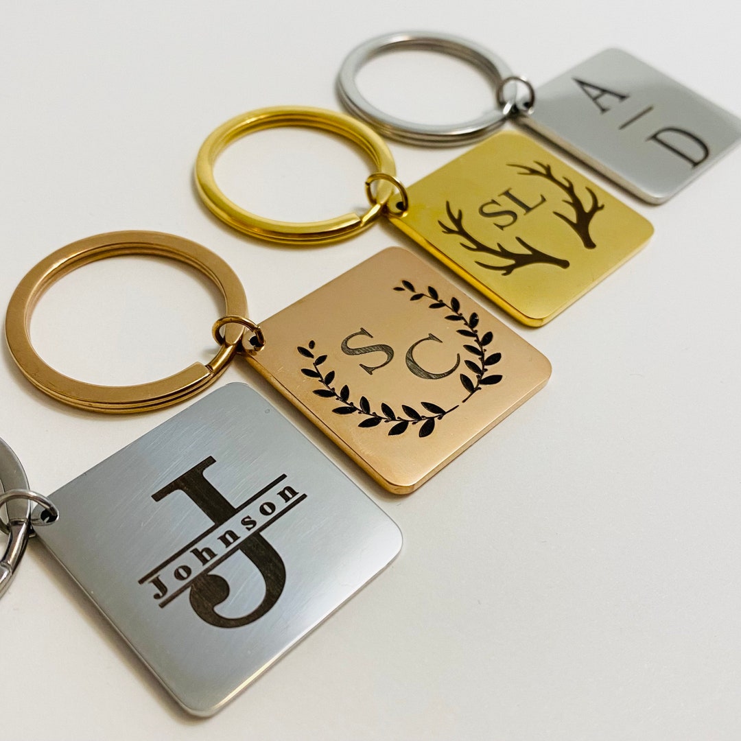 Personalized Monogram Keychain Metal Engraved Monogram Key Chain ...