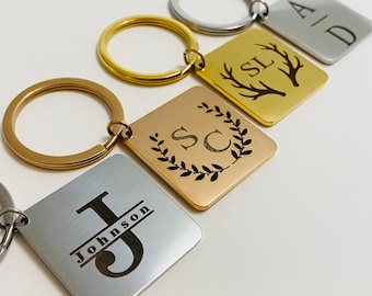 Personalized Monogram Keychain Metal Engraved Monogram Key Chain Customized Handmade Gift for Her Gift for Him