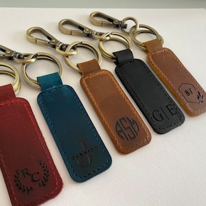 Personalized Monogram Leather Keychain Customized Leather Keychain Genuine Leather Key Chain Engraved Keychain Key Tag Gift for her him image 3