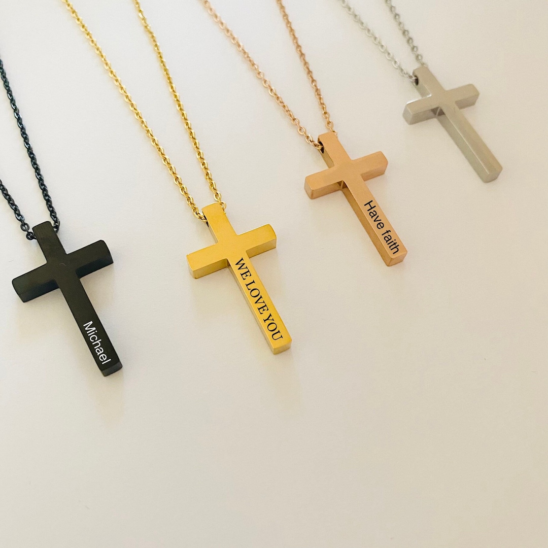 Women's Engraved Cross Pendant Necklace Personalized Cross Necklace ...
