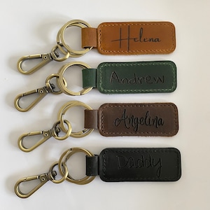 Personalized Leather NAME Keychain Customized Leather Keychain Genuine ...