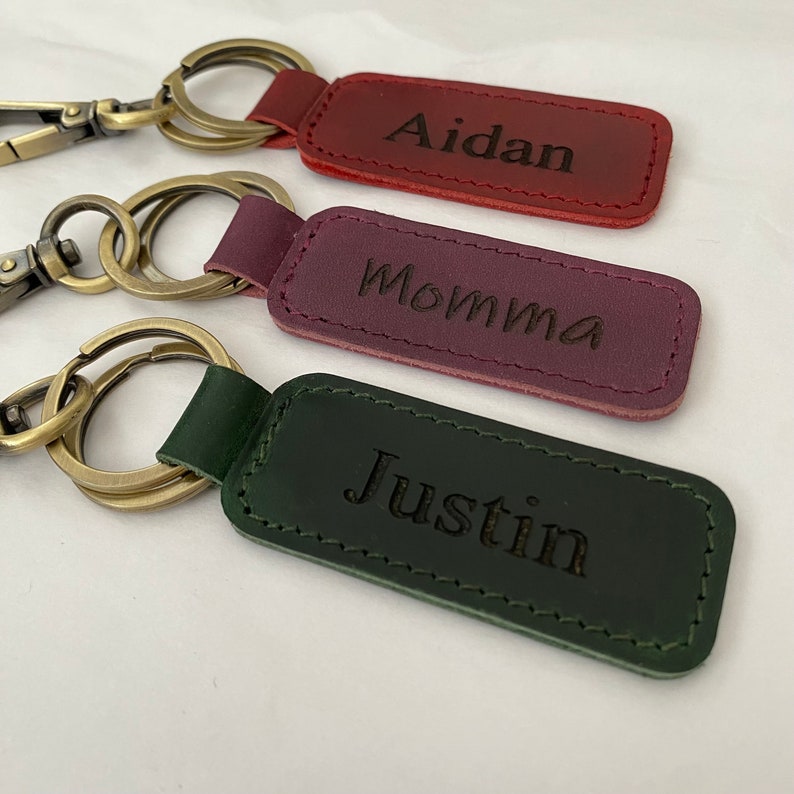 Personalized Leather Keychain Customized Leather Keychain Genuine Leather Key Chain Engraved Keychain Key Tag Gift for her Gift for him image 3