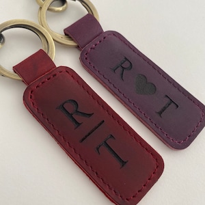 Personalized Leather Keychain Customized Leather Keychain Genuine Leather Key Chain Engraved Keychain Key Tag Gift for her Gift for him image 6