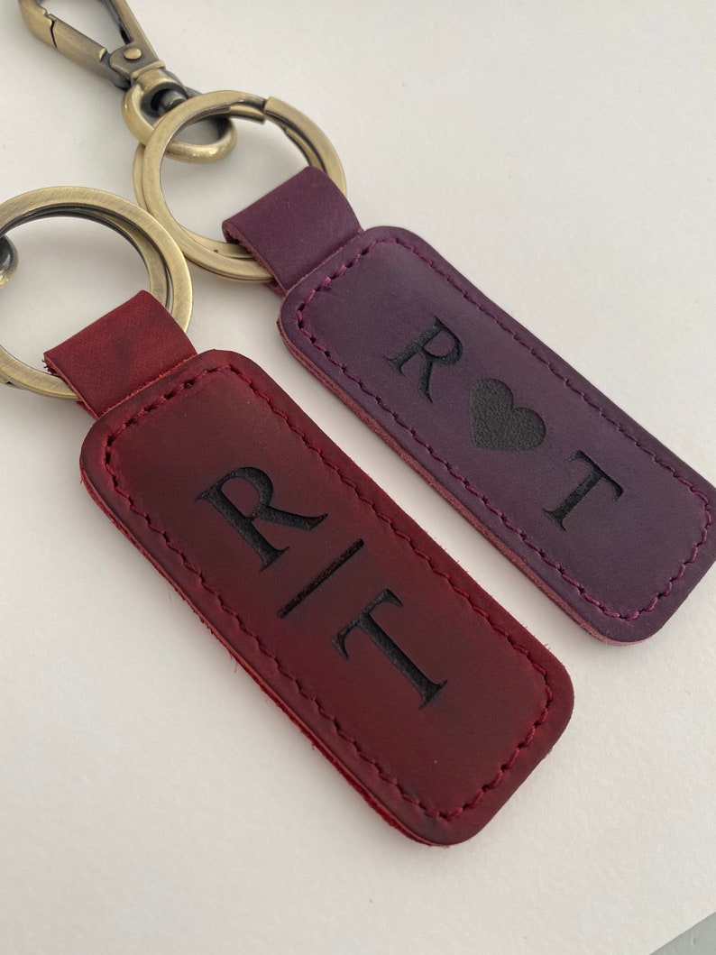 Personalized Leather Keychain Customized Leather Keychain Genuine Leather Key Chain Engraved Keychain Key Tag Gift for her Gift for him image 6