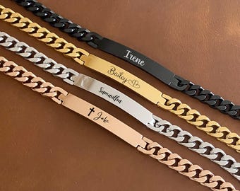 Personalized Men's Bracelet Engraved Bracelet for Men Curb Chain Bracelet Stainless Steel Custom Gift Engraved Bracelet for him