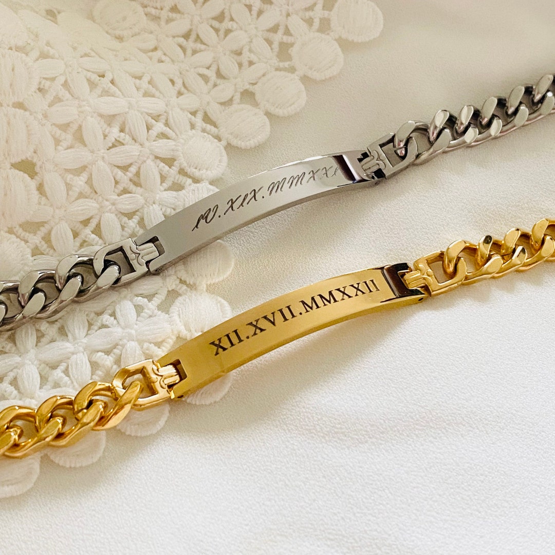 Personalized Men's Bracelet Engraved Bracelet for Men Curb Etsy