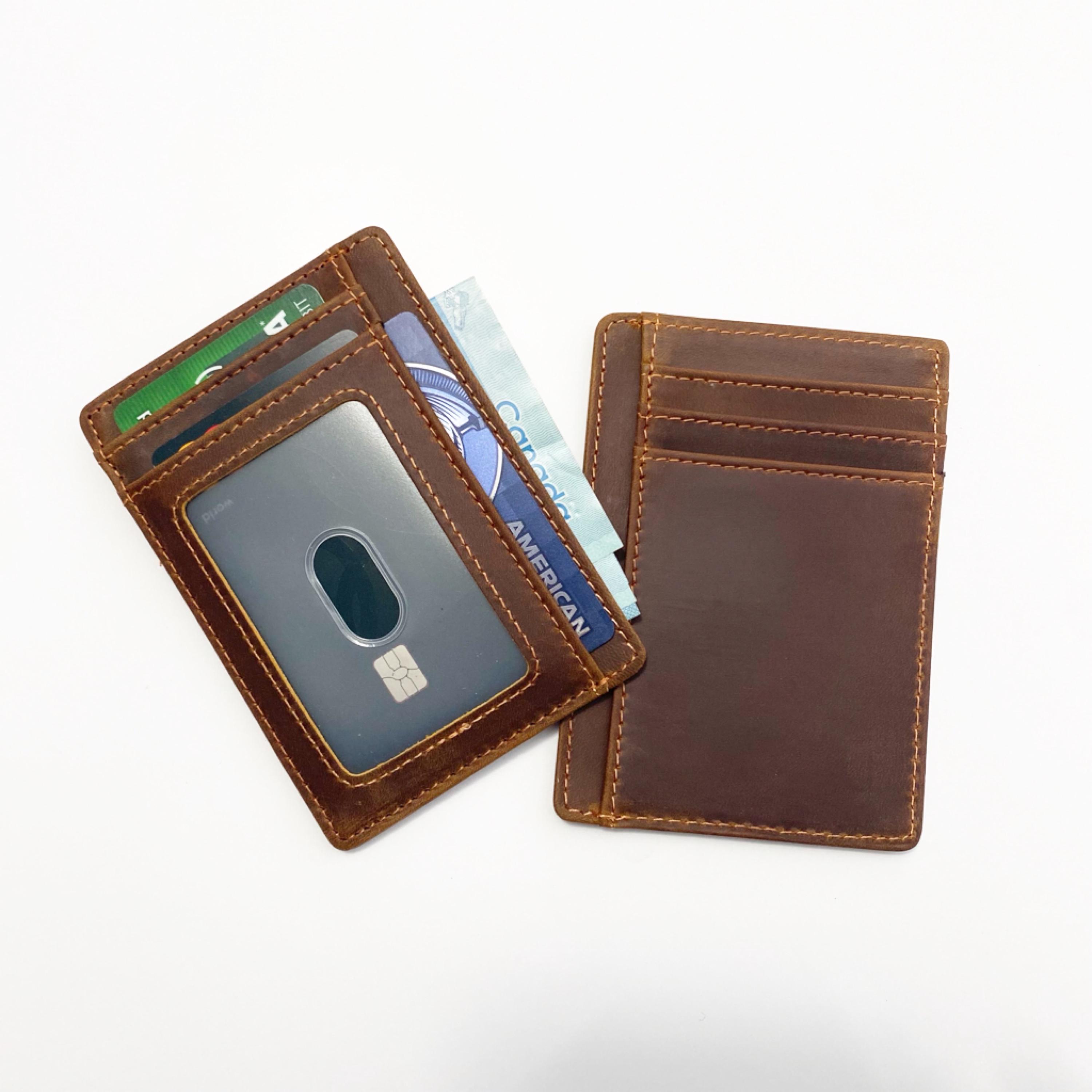 Minimalist Leather Wallet, Slim Card holder, Personalized Card Holder, RFID, Engraved Custom Card Holder, Groomsmen Gift