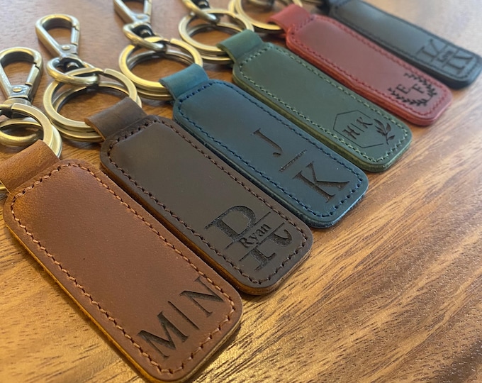 Customized Leather Keychain Personalized Monogram Leather Keychain Genuine Leather Key Chain Engraved Key Tag Gift for her