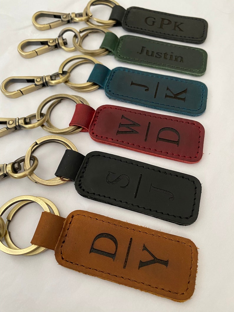 Personalized Leather Keychain Customized Leather Keychain Genuine Leather Key Chain Engraved Keychain Key Tag Gift for her Gift for him image 5