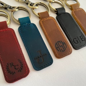 Personalized Monogram Leather Keychain Customized Leather Keychain Genuine Leather Key Chain Engraved Keychain Key Tag Gift for her him image 8