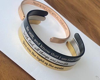 Christian Faith Psalms Bible Verse Cuff Bracelet Personalized Jewelry Engraved Bracelet Bracelets for Women & Men Graduation Gifts for her