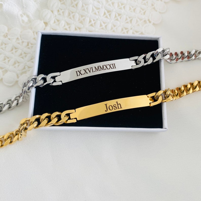 Personalized Men's Bracelet Engraved Bracelet for Men Curb Chain Bracelet Stainless Steel Custom Gift Engraved Bracelet for him bild 5