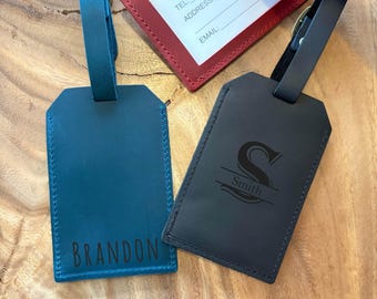 Personalized Genuine Leather Luggage Tag Name Initial Engraved Luggage Tags Leather Baggage Tags Custom Gifts for her him Wedding Favors