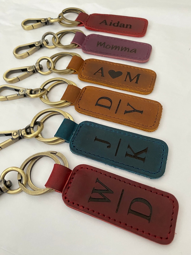 Personalized Leather Keychain Customized Leather Keychain Genuine Leather Key Chain Engraved Keychain Key Tag Gift for her Gift for him image 1