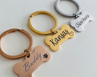 Personalized Dog Tag Dog Keychain Metal Engraved Keychain Dog Bone Keychain Dog Name Charm Bone Name Pendant Dog Collar Customized Gift