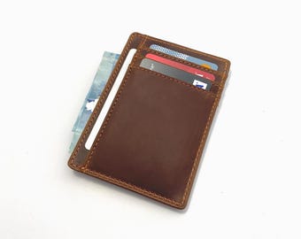 Minimalist Leather Wallet, Slim Card holder, Personalized Card Holder, RFID, Engraved Custom Card Holder, Groomsmen Gift