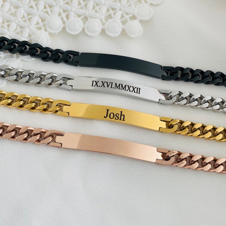 Personalized Men's Bracelet Engraved Bracelet for Men Curb Chain Bracelet Stainless Steel Custom Gift Engraved Bracelet for him bild 1