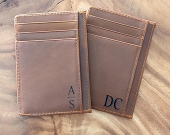 Minimalist Leather Wallet, Slim Card holder, Personalized Card Holder, RFID, Engraved Custom Card Holder, Groomsmen Gift