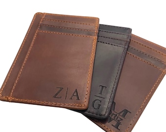 Minimalist Leather Wallet, Slim Card holder, Personalized Card Holder, RFID, Engraved Custom Card Holder, Groomsmen Gift