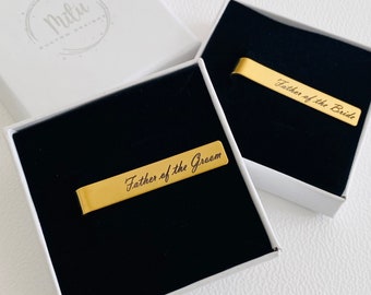 Personalized Tie Clip Engraved Tie Clip Personalized Tie Bar Customized Tie Clip Groomsmen Tie Clip Father of Bride Groom Handmade Gift