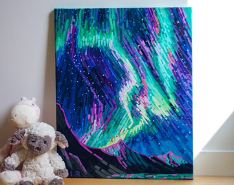 Aurora Borealis Canvas Print: Night Sky Mountain Art