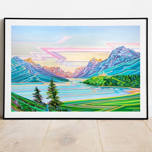 Waterton Lakes Wall Art Canadian Mountain Painting Poster Etsy