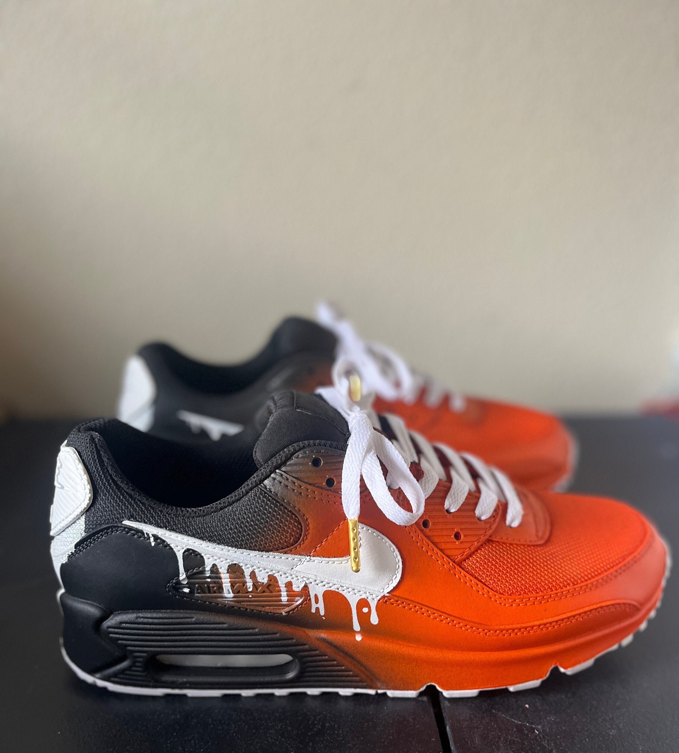 Custom Airmax 90 Orange and Black Design With White Drip 