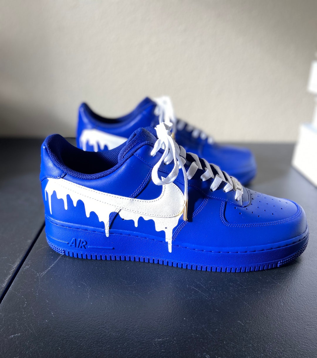 Custom Airforce 1 Blue and White Drip, Custom Drip Sneakers, Gift for