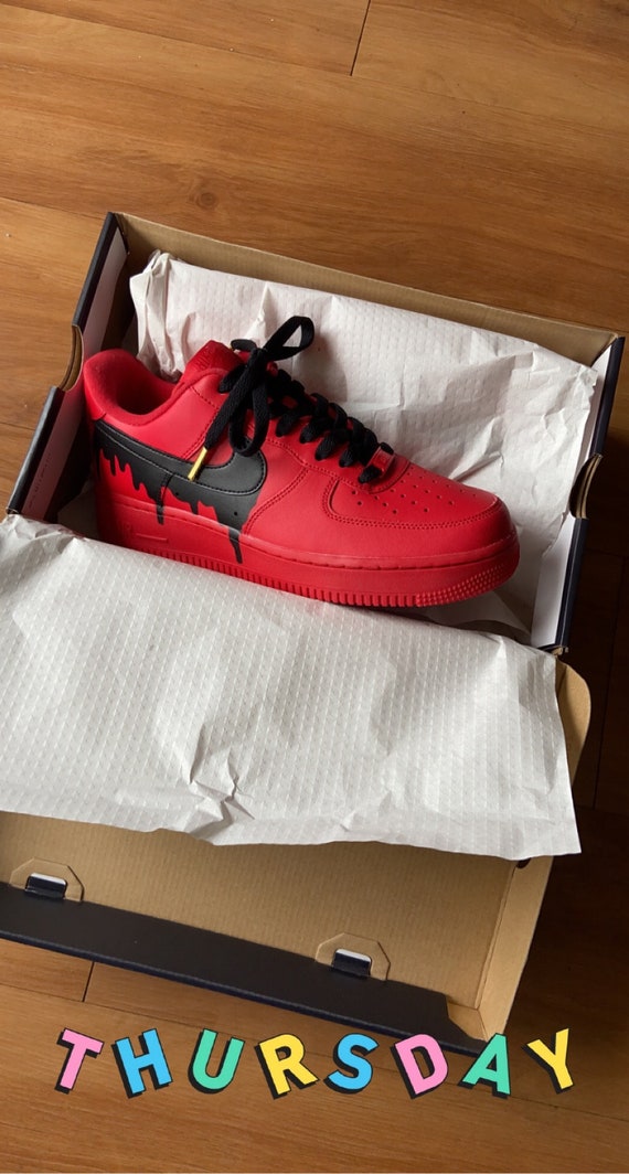 Nike Air Force 1 Custom Sneakers Triple Red Black Drip & Laces Casual  Shoes