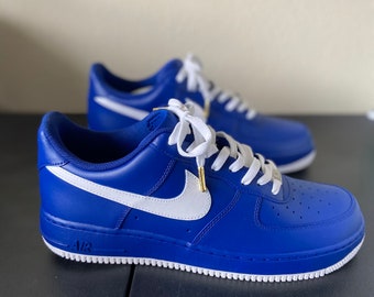 Nike Air Force 1 Custom Royal Gold 👑 Blue Pearlescent 🔵 Splatter White  Shoes