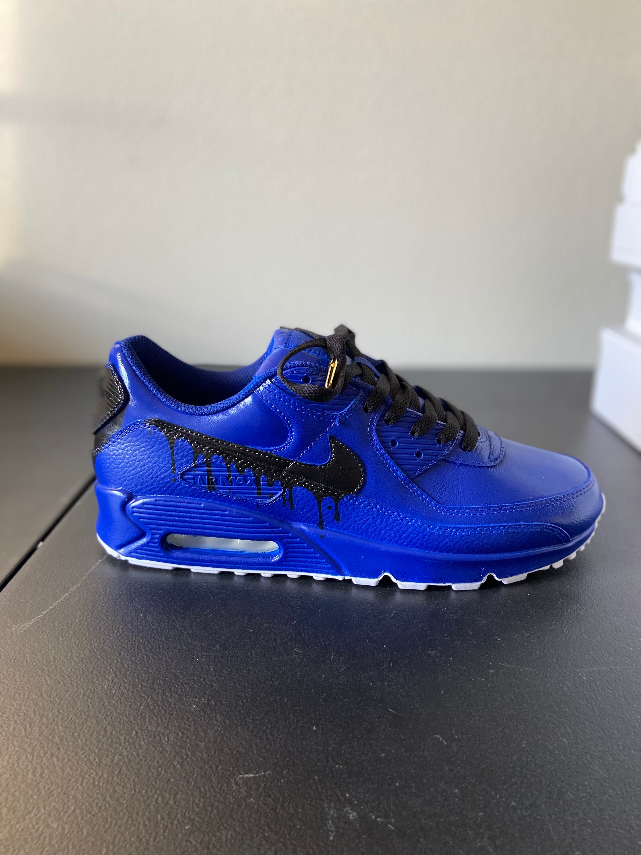 Custom Airmax 90 blue design with Black Drip