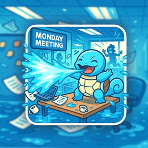 Squirtle Vinyl Sticker – Corporate Chaos – Monday Meeting – Funny Pokemon Office Humor, Squirtle, Blastoise, Water Type Chaotic Gremlin