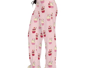 Pantalones de pijama con estampado de cupcakes / Pijama rosa con estampado de postres