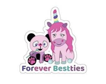 Forever Besties Sticker, Cute Panda and Unicorn Vinyl Sticker, Best Friend Gift, Friendship Sticker for Laptop Water Bottle