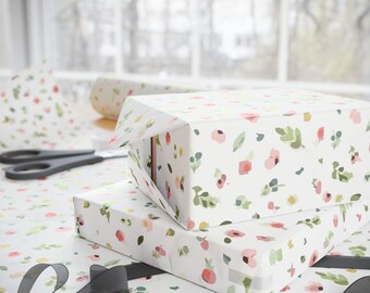 Floral Wrapping Paper Roll, Pastel Flower Gift Wrap, Spring Gift Wrap Roll, Elegant Botanical Wrapping Paper, Boutique Packaging Paper
