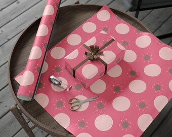 Pink Polka Dot Wrapping Paper, Cute Gift Wrap for Birthdays, Baby Showers, and Holidays