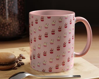 Cute Cupcake Coffee Mug, Pink Dessert Tea Cup, Kawaii Bakery Mug, Sweet Cupcake Lover Gift, Cute Kitchen Drinkware